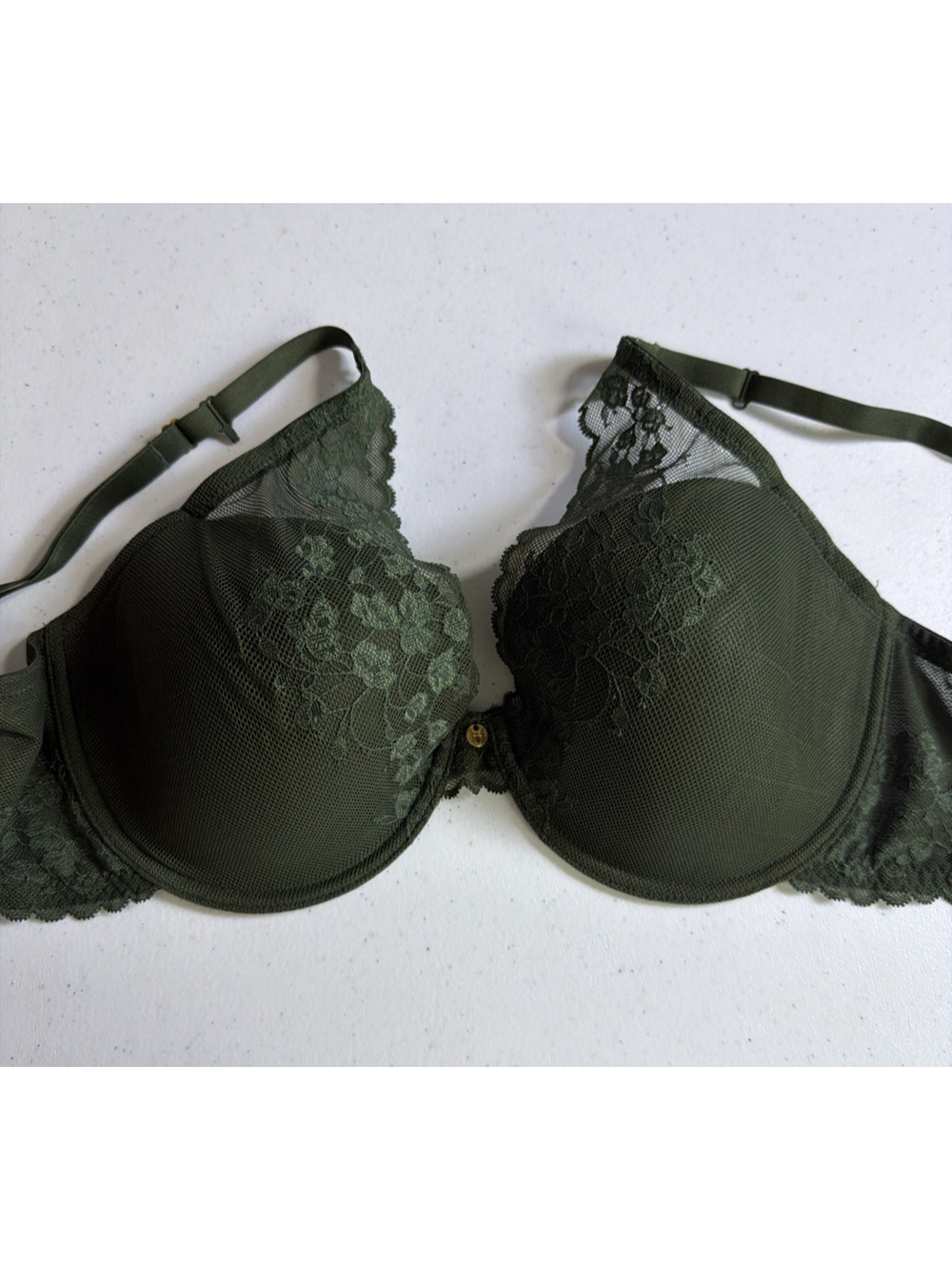 Natori Bra 3DDD Green Plunge Underwire Lace contour j hook 721191 convertable